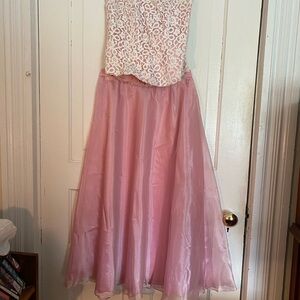 David's Bridal Pink Tulle Skirt with White Lace Bodice